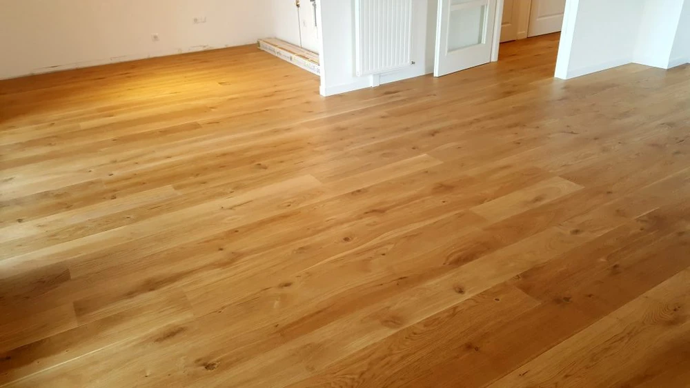 Intérieur en cours de rénovation avec mur partiellement peint en bleu